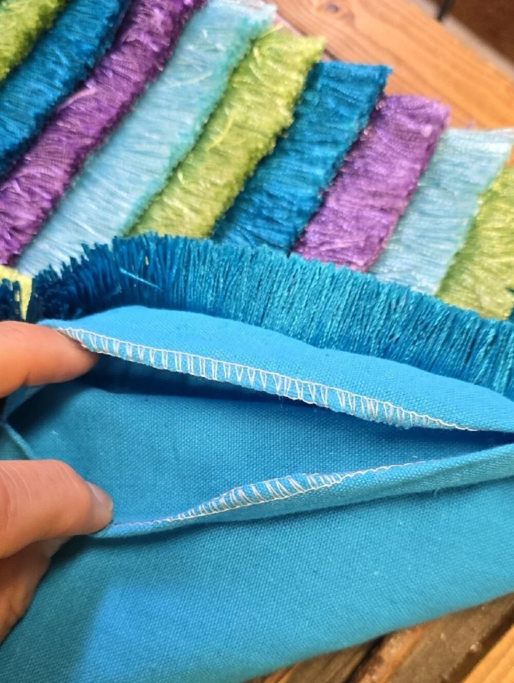 Colorful Striped Fringe Square - Blue, Purple, Lime